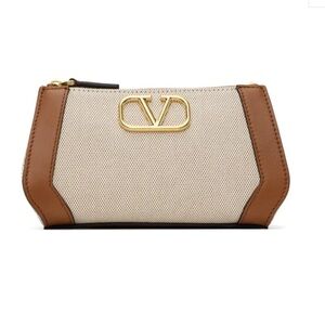 ❌SOLD❌Valentino canvas clutch with gold hardware and leather trim.